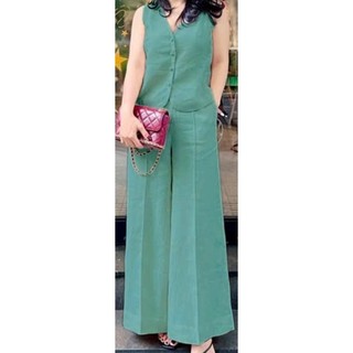 Set Thô Đũi Nữ Áo Vest Cài Cúc Kèm Quần Suông Ống Rộng Sang Trọng Hiện Đại, Chất Đũi Mềm Thoáng Mát- Anh Thư Shop (AT25)