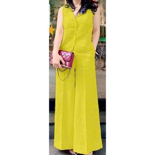 Set Thô Đũi Nữ Áo Vest Cài Cúc Kèm Quần Suông Ống Rộng Sang Trọng Hiện Đại, Chất Đũi Mềm Thoáng Mát- Anh Thư Shop (AT25)