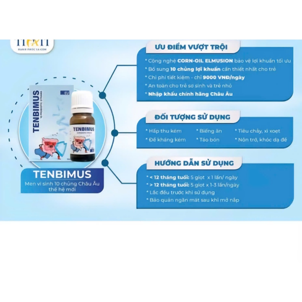 Men vi sinh 10 chủng Tenbimus bổ sung lợi khuẩn hệ tiêu hoá, giảm táo bón bé từ sơ sinh chai 10ml Chang baby store