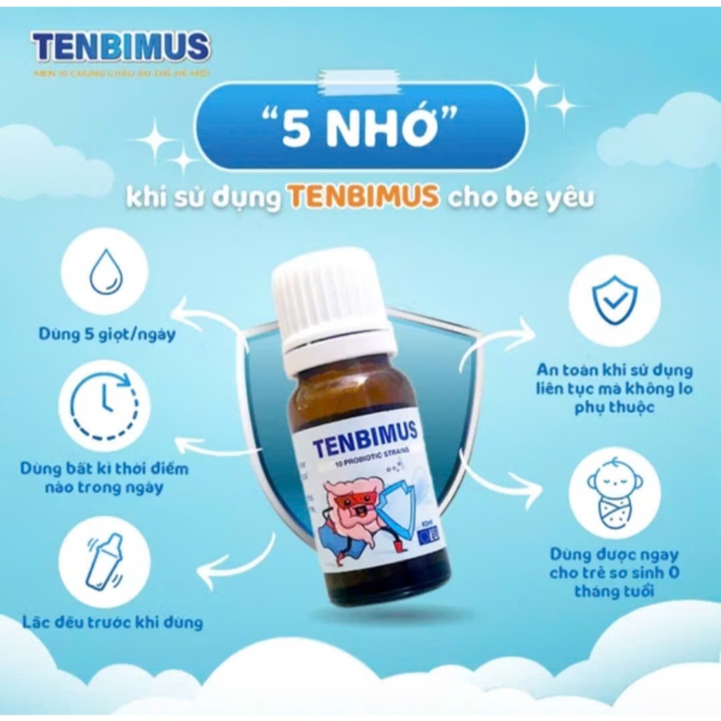 Men vi sinh 10 chủng Tenbimus bổ sung lợi khuẩn hệ tiêu hoá, giảm táo bón bé từ sơ sinh chai 10ml Chang baby store