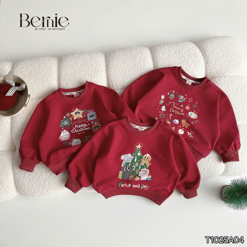 Áo noel dài tay SCE, Áo Sweater nỉ da cá in hình giáng sinh nổi bật dành cho bé trai bé trai 9-28kg