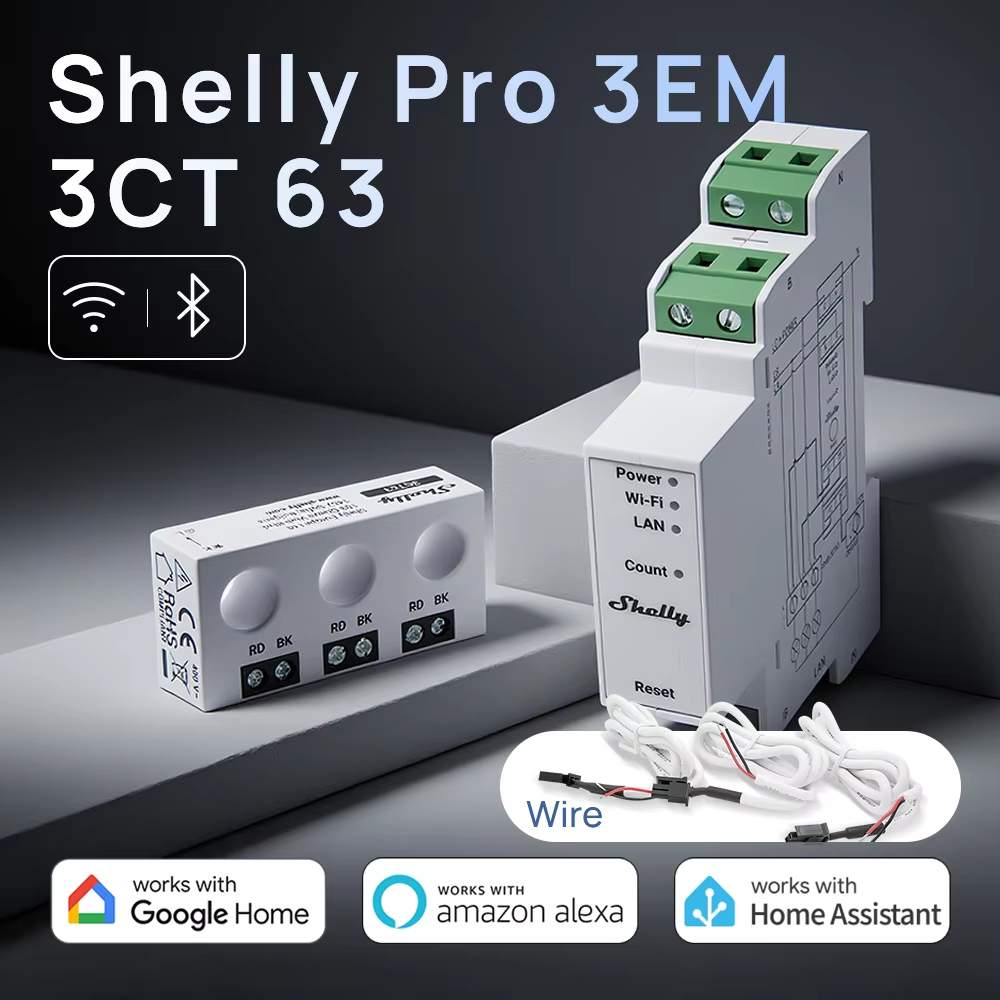 Shelly Pro 3EM-3CT63 Đồng Hồ Đo Điện 1/3 Pha thông minh 63A CT Giám sát Công suất & Điện Năng Thực Tế Hỗ trợ MQTT Modbus