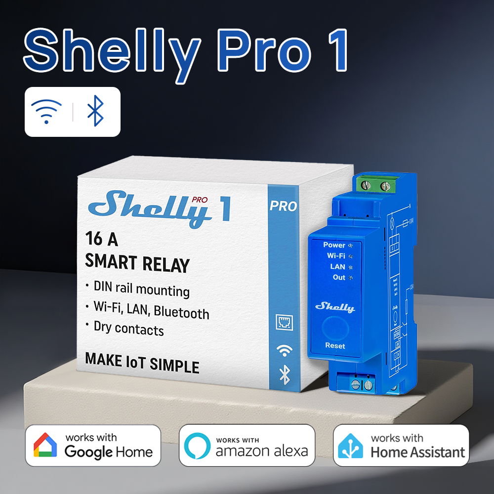 Shelly Pro 1 Công Tắc Thông Minh 1 Kênh DIN-Rail 16A Wi-Fi / LAN / Bluetooth Điều Khiển Đèn / Máy / Máy Bơm
