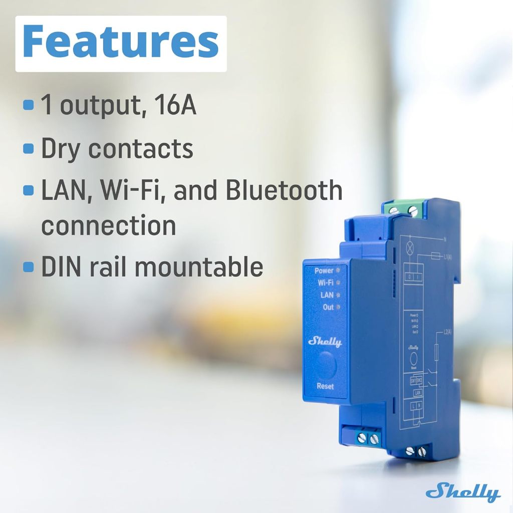 Shelly Pro 1 Công Tắc Thông Minh 1 Kênh DIN-Rail 16A Wi-Fi / LAN / Bluetooth Điều Khiển Đèn / Máy / Máy Bơm