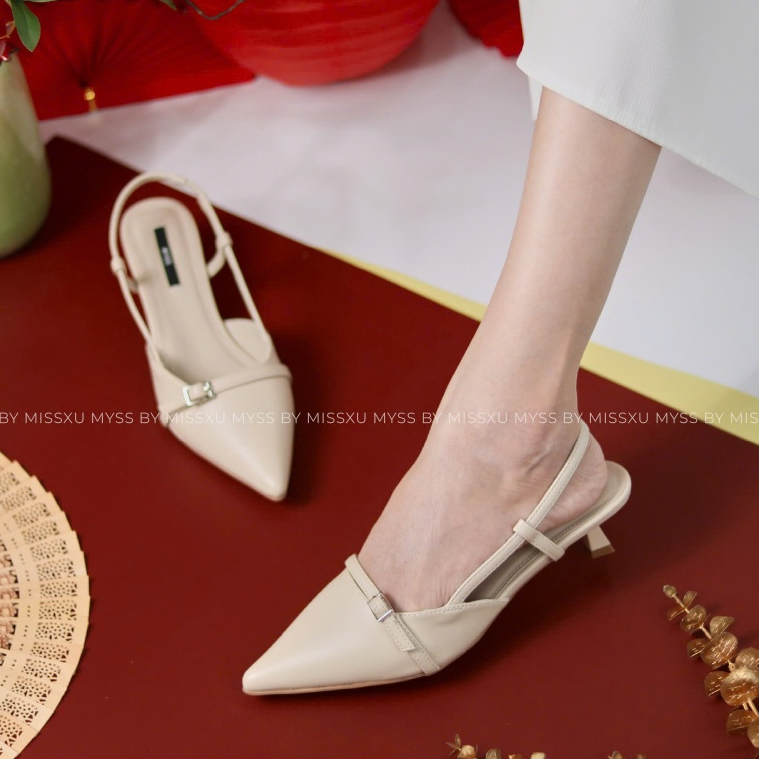 Giày nữ MYSS mũi nhọn phối khóa cài dây ngang 5cm cao cấp - CG322