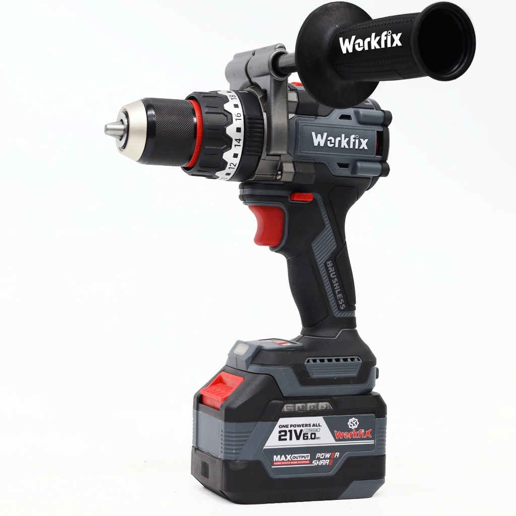 Máy khoan pin WORKFIX WF-ID160AK  Anti-kickback, Lực siết 160Nm, Không chổi than, 13mm Có khoá trục