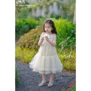 [B&G] Đầm váy voan ánh kim Dáng váy bồng bềnh Cổ bèo dễ thương, thiết kế chuẩn công chúa cho bé gái