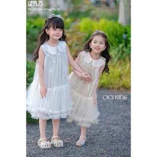 [B&G] Đầm váy voan ánh kim Dáng váy bồng bềnh Cổ bèo dễ thương, thiết kế chuẩn công chúa cho bé gái