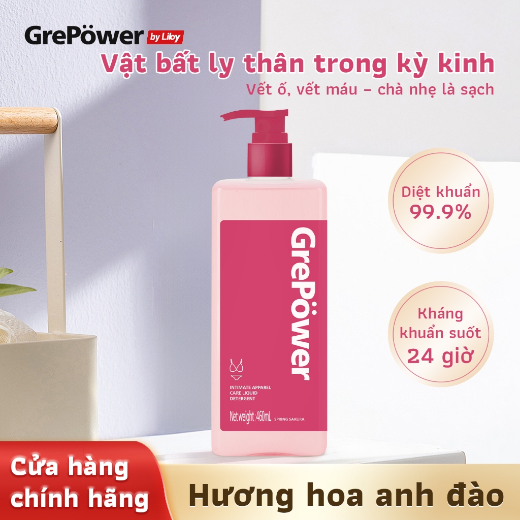 Nước giặt dành cho đồ lót GrePower 180ml/460ml - Công thức dịu nhẹ, phù hợp da nhạy cảm, diệt khuẩn tới 99.9%