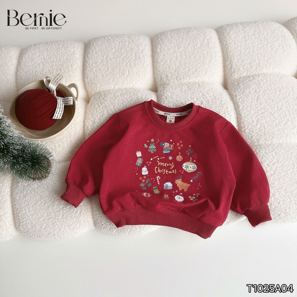 Áo noel dài tay SCE, Áo Sweater nỉ da cá in hình giáng sinh nổi bật dành cho bé trai bé trai 9-28kg