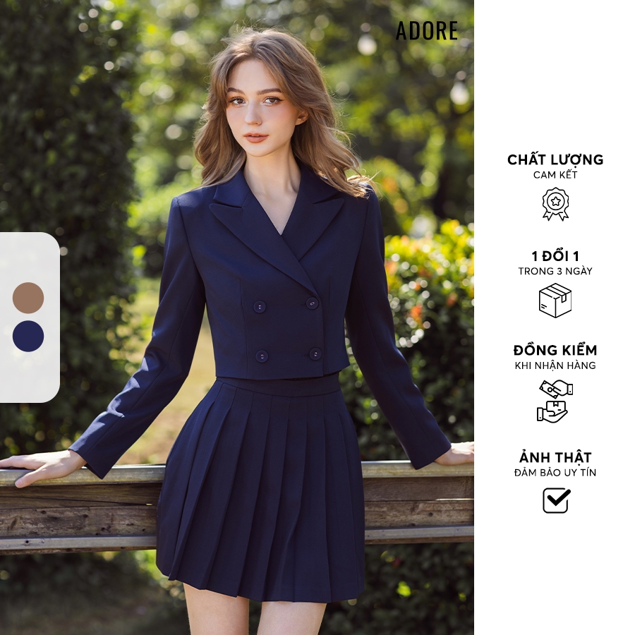 512BL3001  - Blazer cổ 2 ve dáng ngắn navy/ nâu rêu ADORE