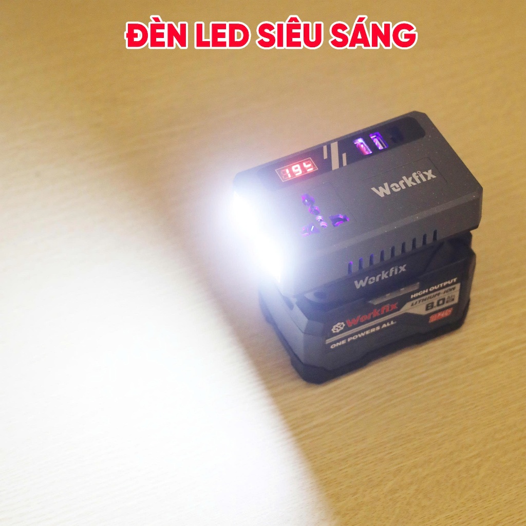 [Có đèn LED] Đế chuyển đổi nguồn điện từ 21v-220v WORKFIX WF-CD220PRO - Chân pin phổ thông