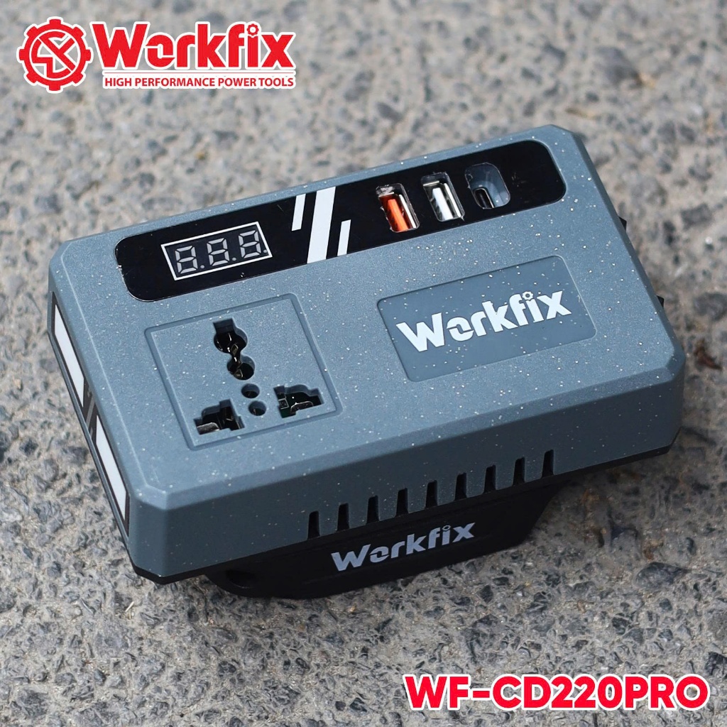[Có đèn LED] Đế chuyển đổi nguồn điện từ 21v-220v WORKFIX WF-CD220PRO - Chân pin phổ thông