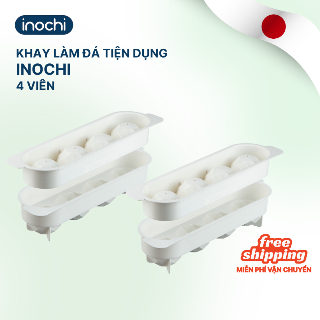 Khay đá tròn vỉ 4 viên làm đá tủ lạnh Kari Inochi có nắp đậy kèm hộp đựng thông minh, khuôn tròn