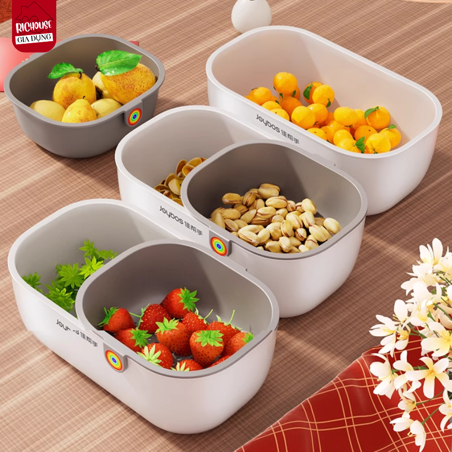 Hộp Đựng Đồ Ăn Vặt 2 Tầng Thông Minh Có Lỗ Thoát Nước Rổ Đựng Trái Cây, Hướng Dương Nhỏ Gọn Tiện Lợi