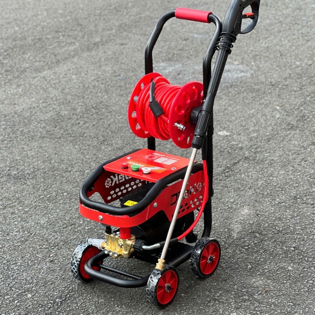 Máy Rửa Xe 4 Bánh Xe Đẩy DEKO DK-3400SQ1, Lõi Đồng 100% Lưu lượng 12L/phút, Rulô cuộn dây dài 15M