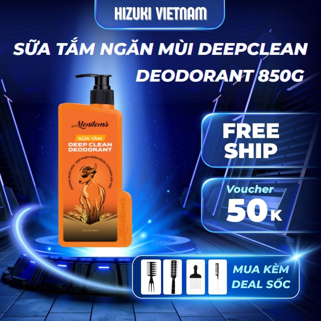 Sữa tắm nam DeepClean Menitems - Hương nước hoa, ngăn mụn lưng, giảm nhờn và khử mùi hiệu quả.