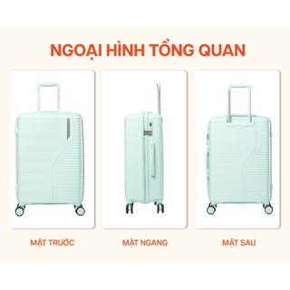 Vali Kéo MIAvn Larita GIN - Size 20/24 inch, Nhựa PP Dẻo Nguyên Chất, Hạn Chế Bể Vỡ, Khoá Mật Khẩu Số, Bánh Xe Kép