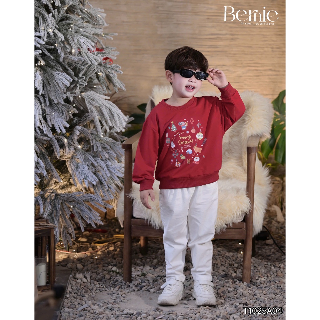 Áo noel dài tay SCE, Áo Sweater nỉ da cá in hình giáng sinh nổi bật dành cho bé trai bé trai 9-28kg
