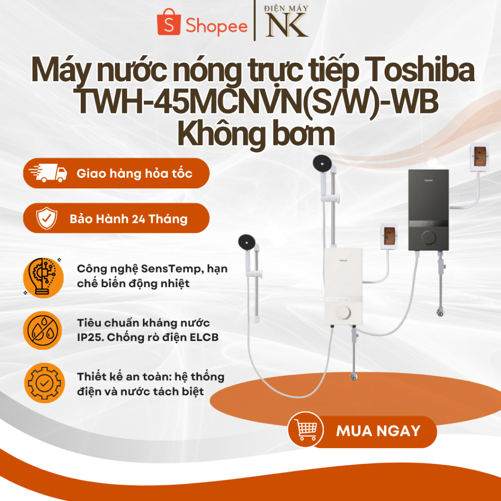 [Phí Lắp đặt 0Đ HN HCM] Máy tắm nước nóng trực tiếp Toshiba TWH-45MCNVN(S)-WB | TWH-45MCNVN(W)-WB | Không bơm