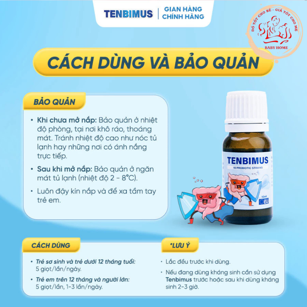 [Hỏa Tốc HCM] Men vi sinh TENBIMUS 10 chủng bổ sung 1 tỷ lợi khuẩn cho trẻ nhỏ giúp hỗ trợ tiêu hóa, miễn dịch Chai 10ml