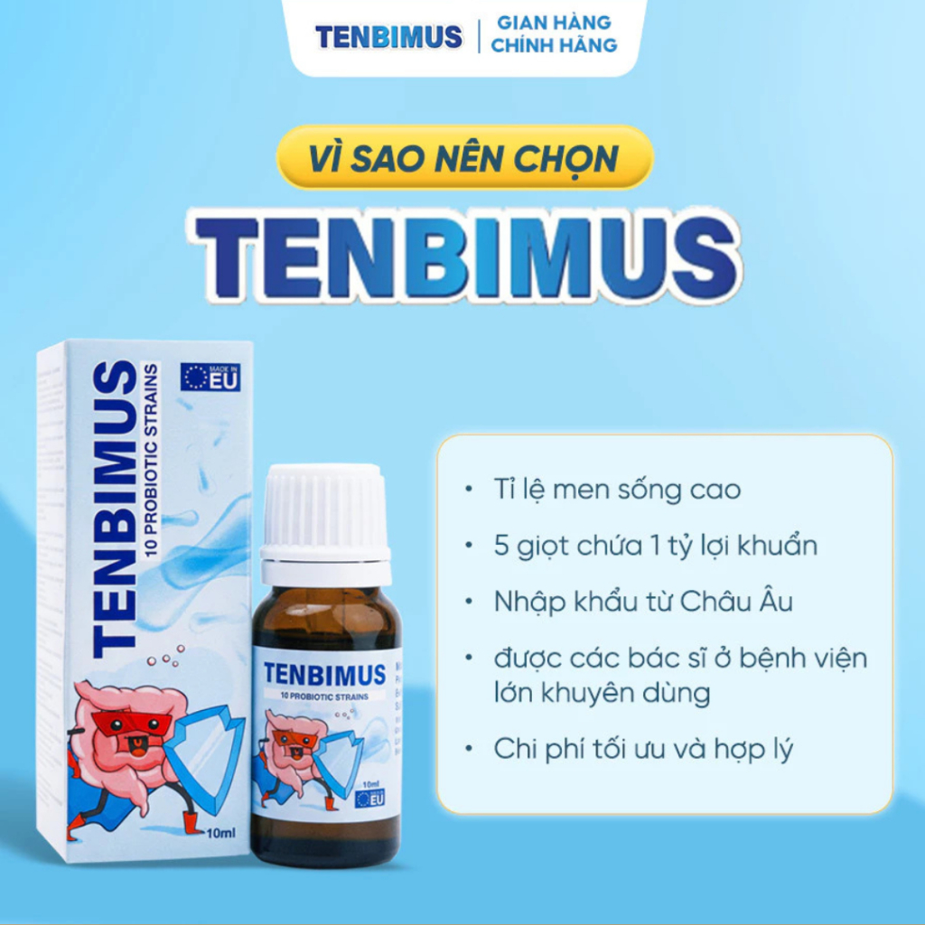 Men vi sinh 10 chủng Bioamicus và Men 10 chủng Tenbimus giảm táo bón tiêu chảy rối loạn tiêu hóa nôn trớ chai 10ml + qua