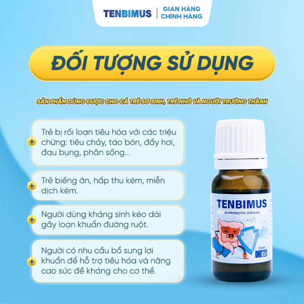 Men vi sinh 10 chủng Bioamicus và Men 10 chủng Tenbimus giảm táo bón tiêu chảy rối loạn tiêu hóa nôn trớ chai 10ml + qua