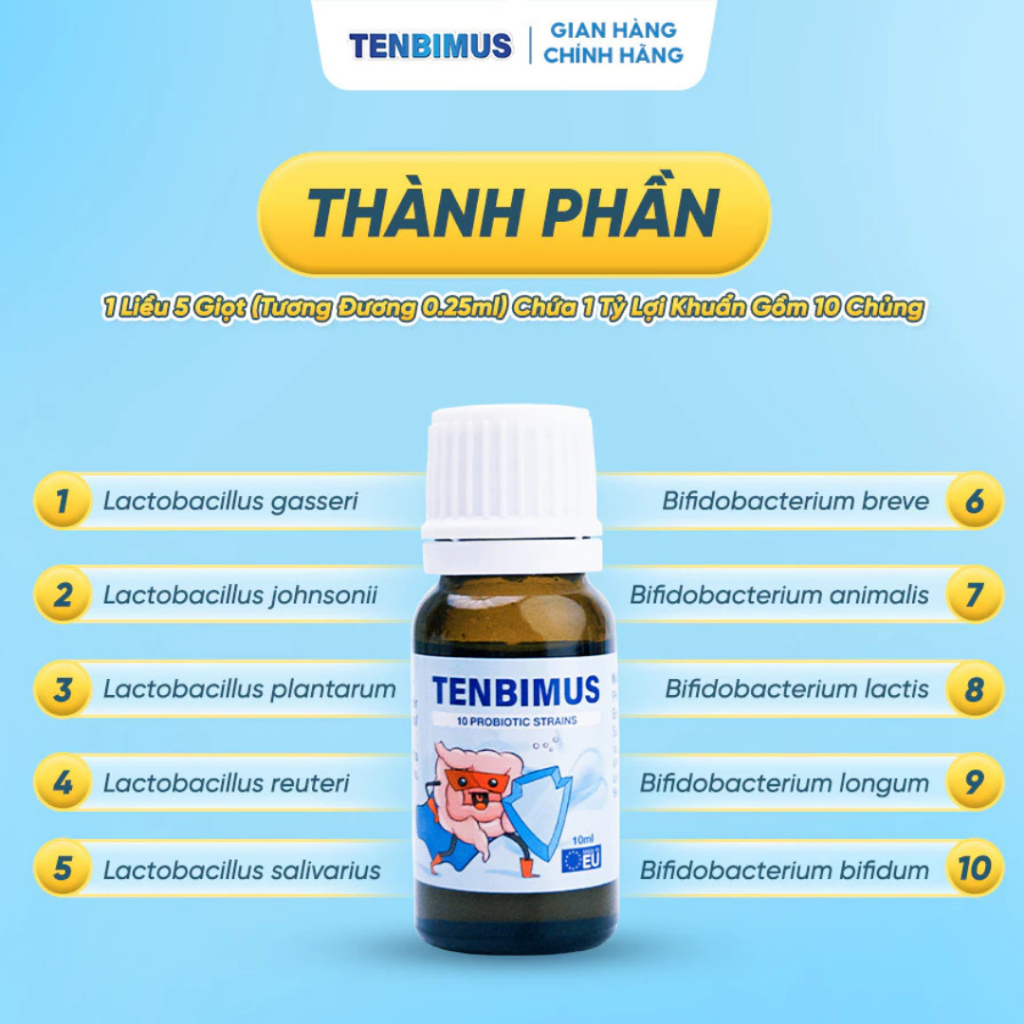 Men Vi Sinh 10 Chủng BioAmicus và Men vi sinh 10 chủng Tenbimus giảm táo bón tiêu chảy rối loạn tiêu hóa nôn trớ