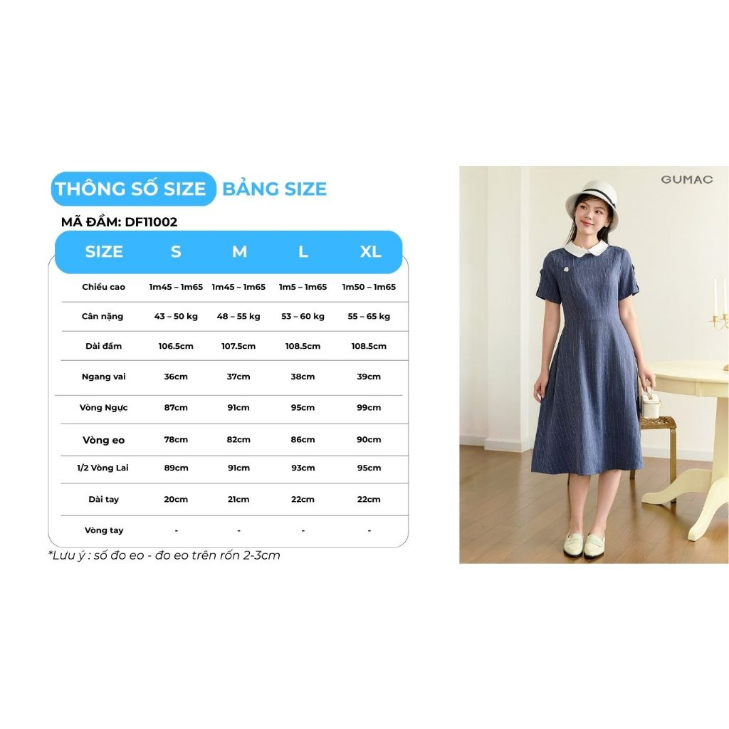 Đầm Nữ Dáng A Xòe GUMAC Phối Cổ Sen Đính Nút Cách Điệu Thanh Lịch DF11002