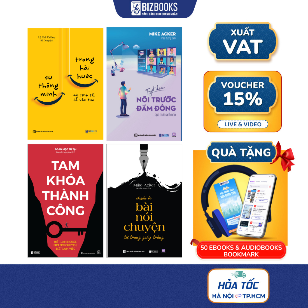 Bộ 4 Cuốn Chuẩn Bị Bài Nói Chuyện Từ Trang Giấy Trắng, Tuyệt Chiêu Nói Trước Đám Đông, Tam Khoá Thành Công - Bizbooks