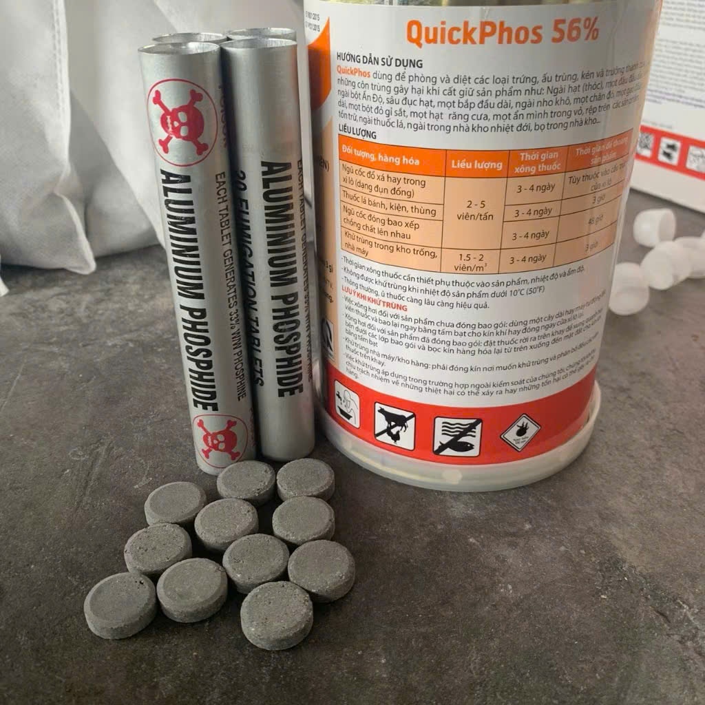 Thuốc xông diệt trừ mọt, mối nông sản QUICKPHOS 56% đậu, bắp, gạo, lúa ...