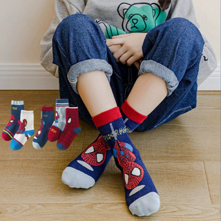 B6 Set 5 Đôi Tất Cho Bé Trai – Họa Tiết Người Nhện – Cotton Mềm, Co Giãn Tốt – Bé 1–9 Tuổi