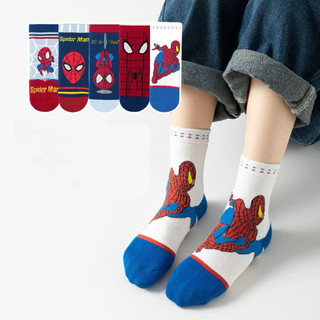 B6 Set 5 Đôi Tất Cho Bé Trai – Họa Tiết Người Nhện – Cotton Mềm, Co Giãn Tốt – Bé 1–9 Tuổi