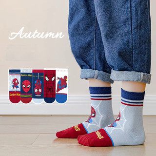 B6 Set 5 Đôi Tất Cho Bé Trai – Họa Tiết Người Nhện – Cotton Mềm, Co Giãn Tốt – Bé 1–9 Tuổi