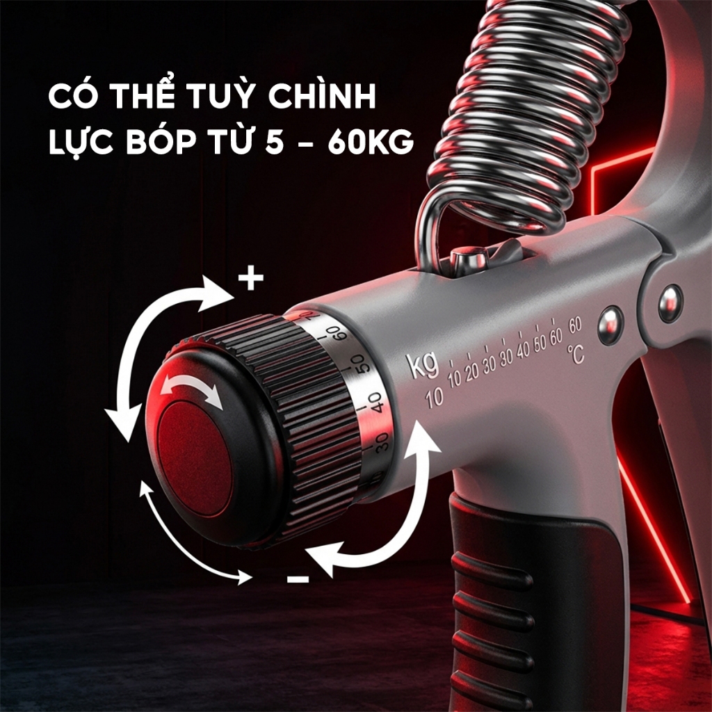 KÌM TẬP CƠ TAY ĐIỀU CHỈNH LỰC LÒ XO TỪ 5-60KG CÓ ĐẾM SỐ, Dụng Cụ Tập Cơ Tay Gym Tại Nhà Thép Carbon