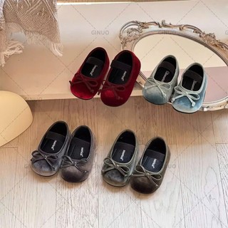 Sz 16-25 Giày Búp Bê Đỏ Nhung Quai Chun Phối Nơ Dễ Thương Phù Hợp Noel Lễ Tết Cho Bé Gái K074