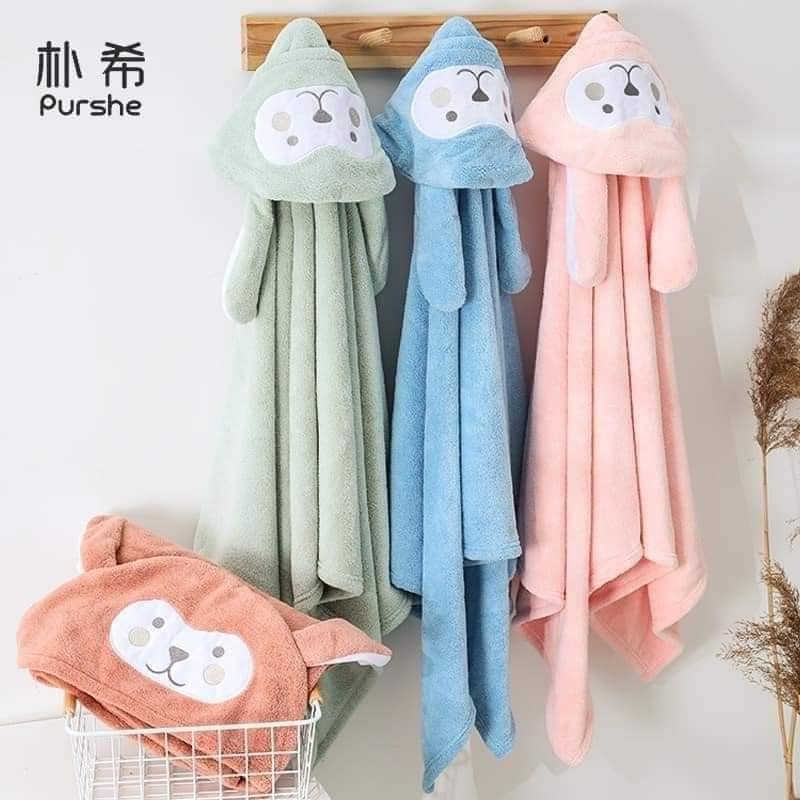 Khăn tắm cho bé khăn tắm có mũ hình thú bông mềm thấm hút cực tốt vải cotton siêu mịn, không bị xổ lông hay phai màu