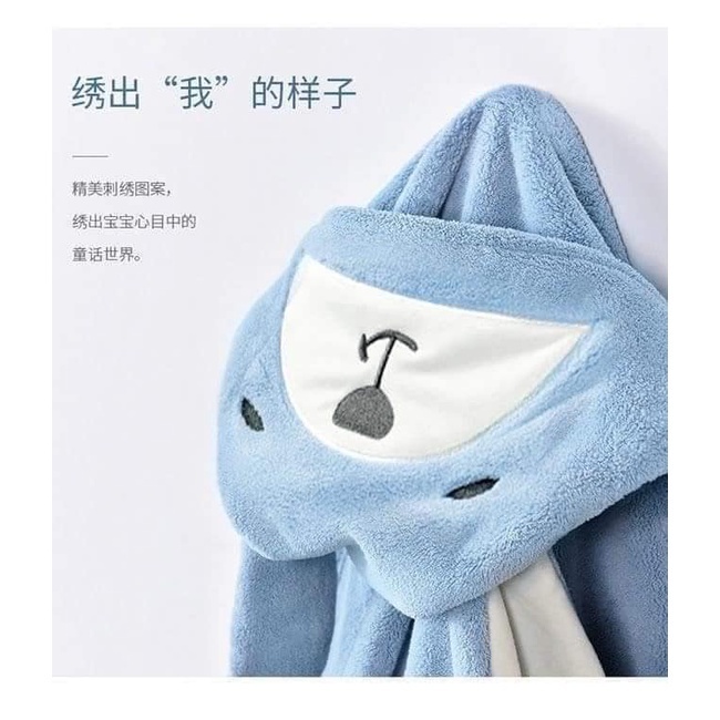 Khăn tắm cho bé khăn tắm có mũ hình thú bông mềm thấm hút cực tốt vải cotton siêu mịn, không bị xổ lông hay phai màu