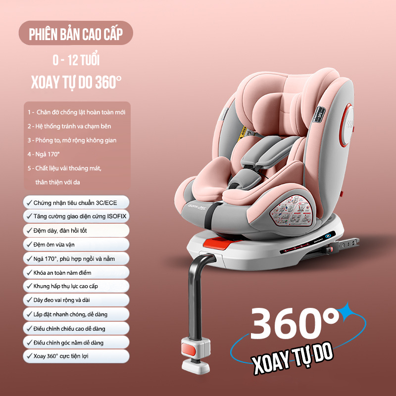 Ghế ngồi ô tô cho bé có CHÂN CHỐNG LẬT, ISOFIX đạt chuẩn Châu Âu bảo vệ an toàn cho bé