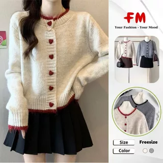 Áo Len Nữ FMSTYLE Tay Dài Viền Màu – Thiết Kế 6 Nút Tim Thanh Lịch, Dễ Phối Đồ Xinh 25120200
