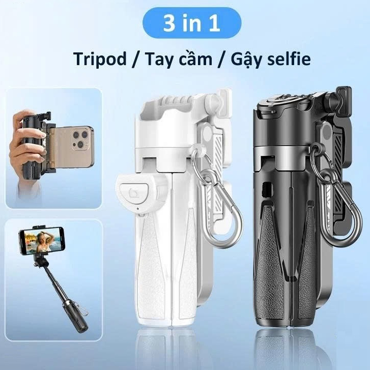 Gậy selfie chụp ảnh 4 chân 3in1 bluetooth kim Tripod điện thoại có tay cầm quay video, live stream xoay 360 chống rung