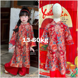 [Hoả tốc] 💯Tết💯Set áo dài cho bé gái. áo dài gấm nhung Mẹ và Bé. Gấm nhung in hoa 3D cao cấp. Áo dài Tết cao cấp 10-65kg