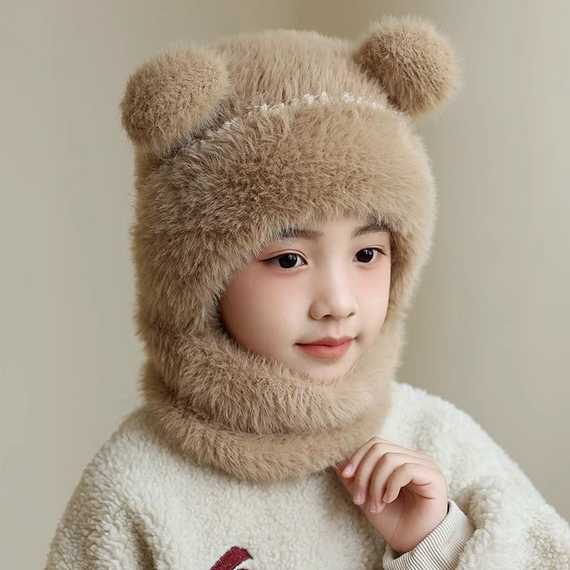 Mũ Len Trẻ Em Nam Nữ Trùm Đầu, Mũ Len Mùa Đông Kèm Khăn Quàng Cổ Lót Nỉ Giữ Ấm Chống Lạnh