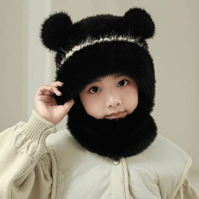 Mũ Len Trẻ Em Nam Nữ Trùm Đầu, Mũ Len Mùa Đông Kèm Khăn Quàng Cổ Lót Nỉ Giữ Ấm Chống Lạnh