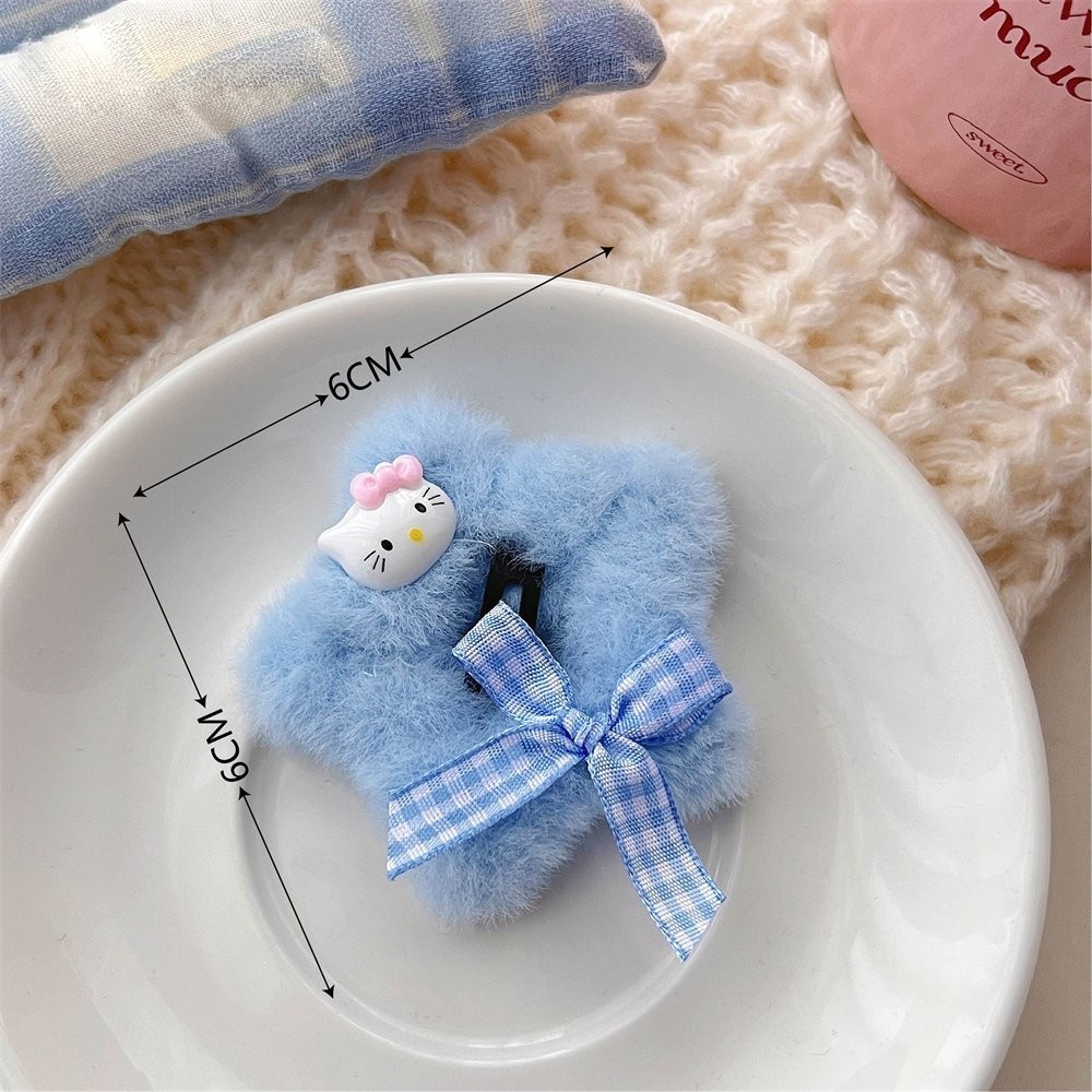 Kẹp tóc mái ngôi sao phủ bông mềm đính charm nơ xinh xắn dễ thương dành cho nữ