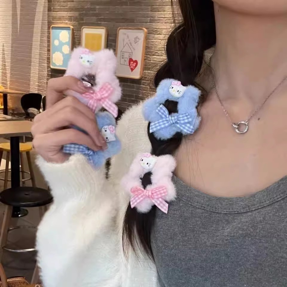 Kẹp tóc mái ngôi sao phủ bông mềm đính charm nơ xinh xắn dễ thương dành cho nữ