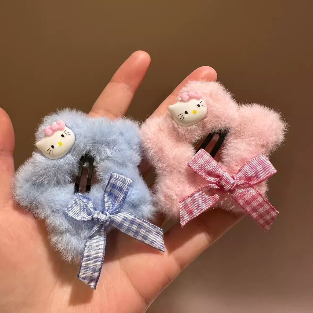 Kẹp tóc mái ngôi sao phủ bông mềm đính charm nơ xinh xắn dễ thương dành cho nữ