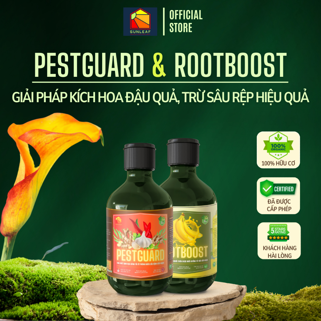 Combo Phòng Rệp Sáp Bọ Trĩ Nhện Đỏ | Kích Rễ & Bung Chồi | 100% Hữu Cơ | Rau, Phong Lan, Hoa Hồng | SUNLEAF