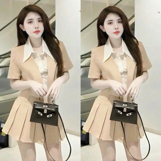 S009 Set croptop phối sơ mi kèm chân váy xếp ly cực xinh