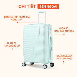 Vali Kéo MIAvn Larita GIN - Size 20/24 inch, Nhựa PP Dẻo Nguyên Chất, Hạn Chế Bể Vỡ, Khoá Mật Khẩu Số, Bánh Xe Kép